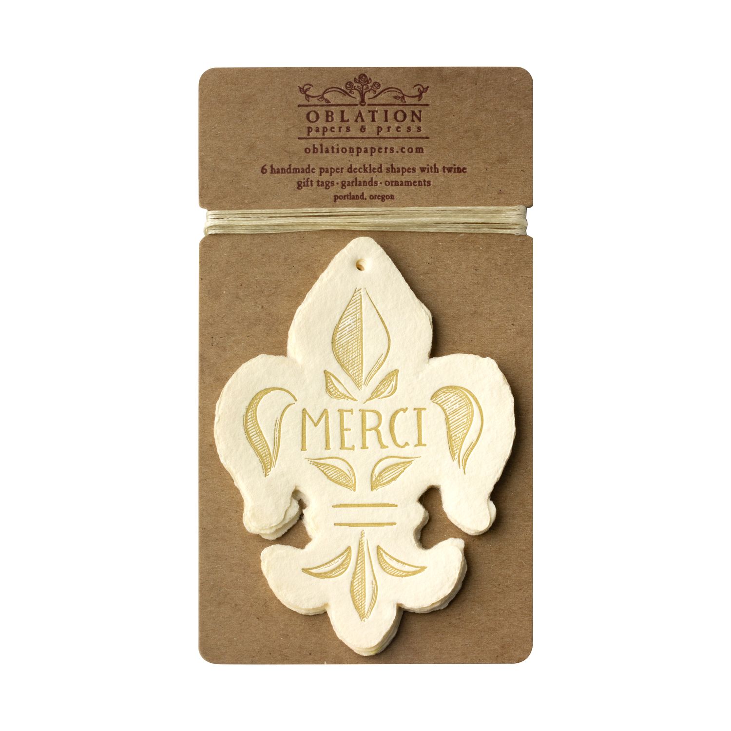 Merci Cream Fleur de Lis Letterpress Gift Tags - Pack of 6