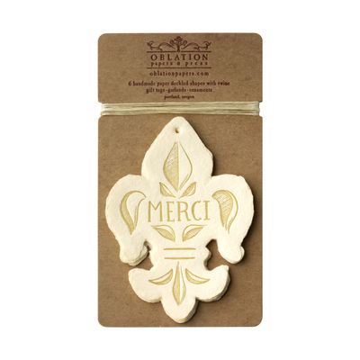 Merci Cream Fleur de Lis Letterpress Gift Tags - Pack of 6