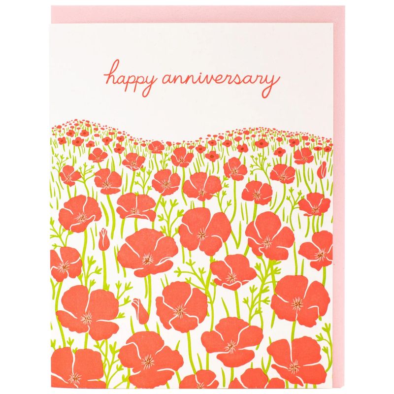 Field of Poppies Letterpress Anniversary Card