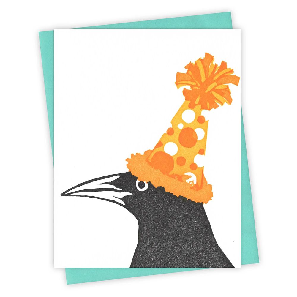 Party Hat Grackle Letterpress Card