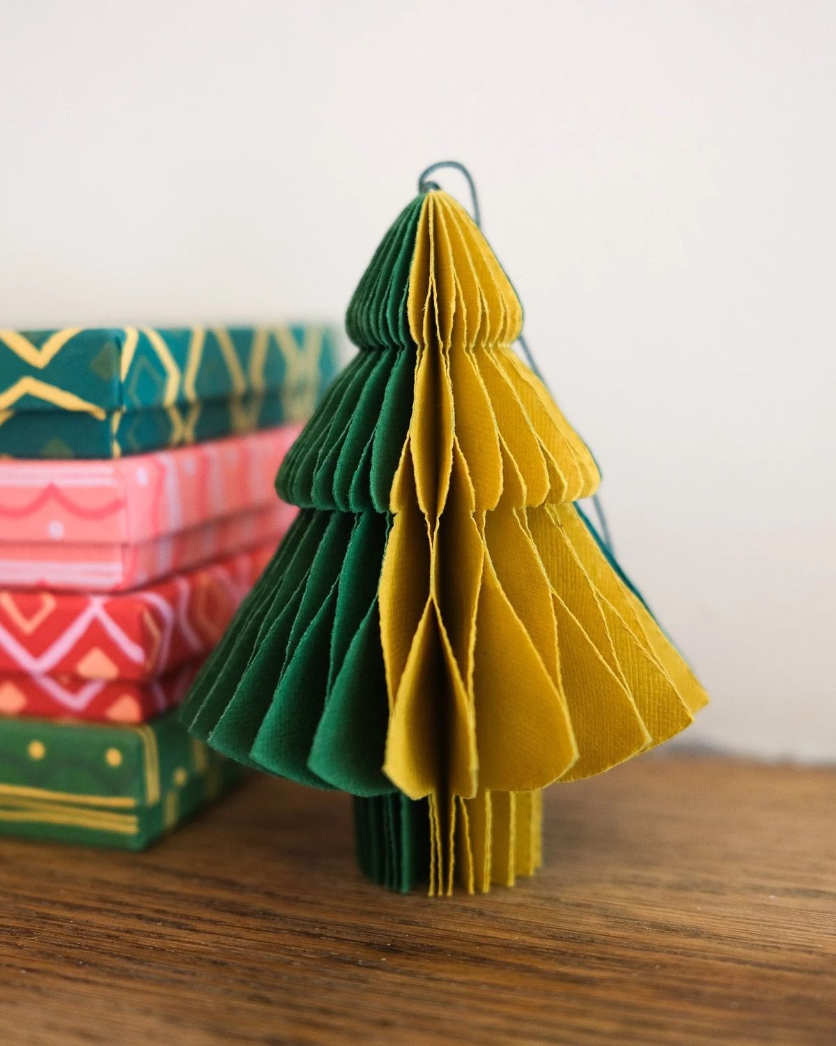 Honeycomb Paper Green Tree Ornaments Set of 3