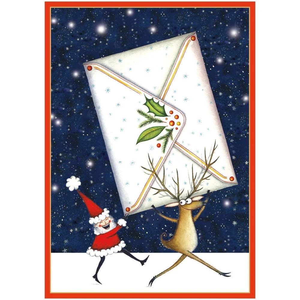 Santa and Reindeer with Envelope Cards Box of 15