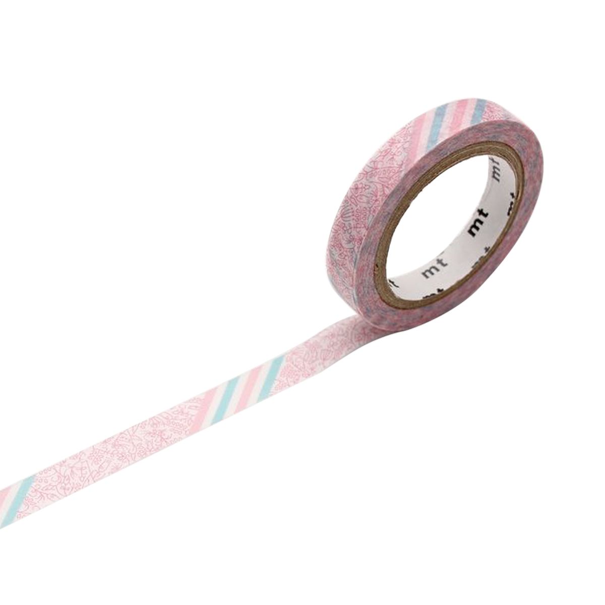Pink Flower Stripe Washi Tape 7mm