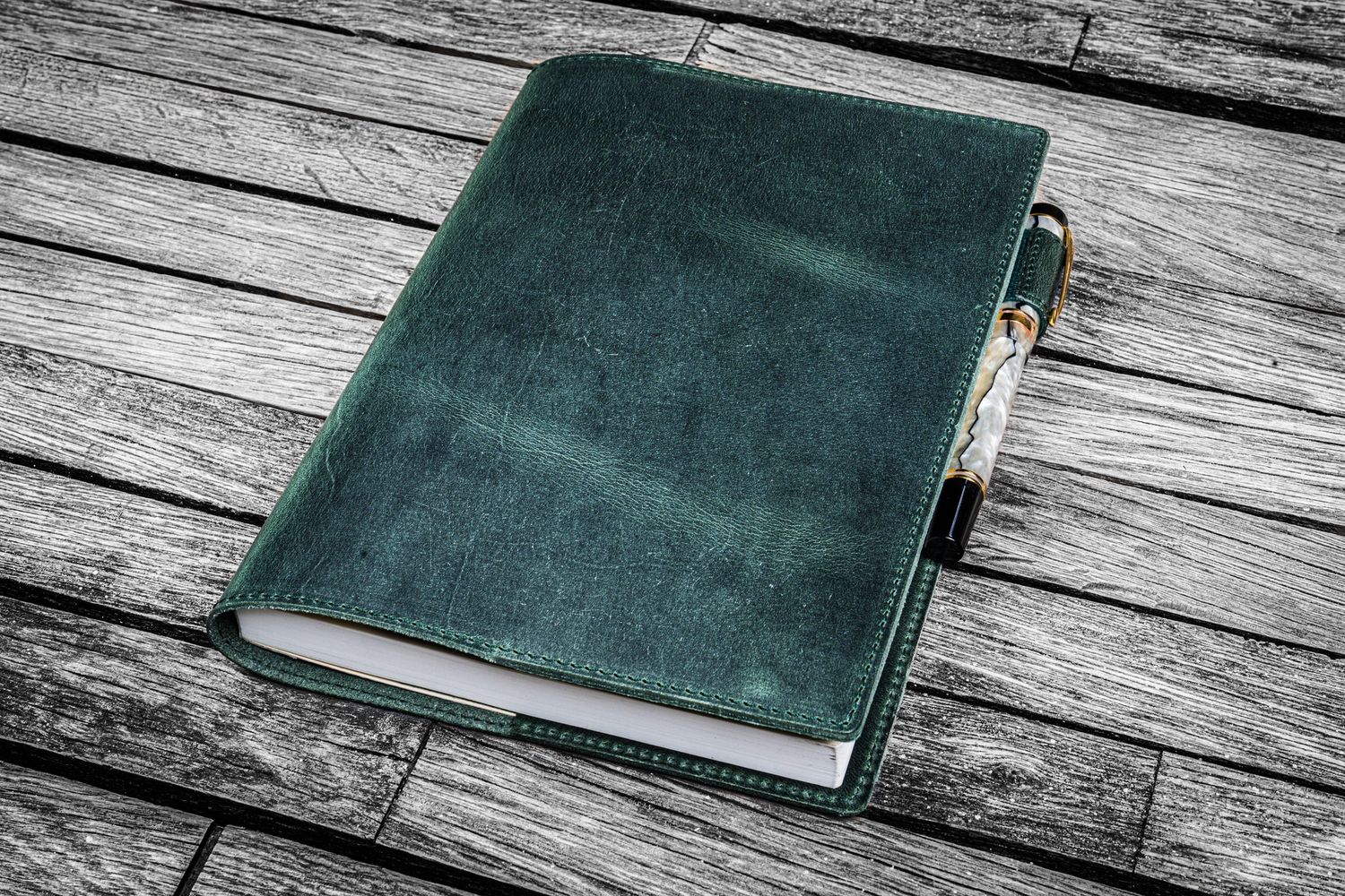 Leather Slim A5 Notebook &amp; Planner Cover - Crazy Horse Forest Green
