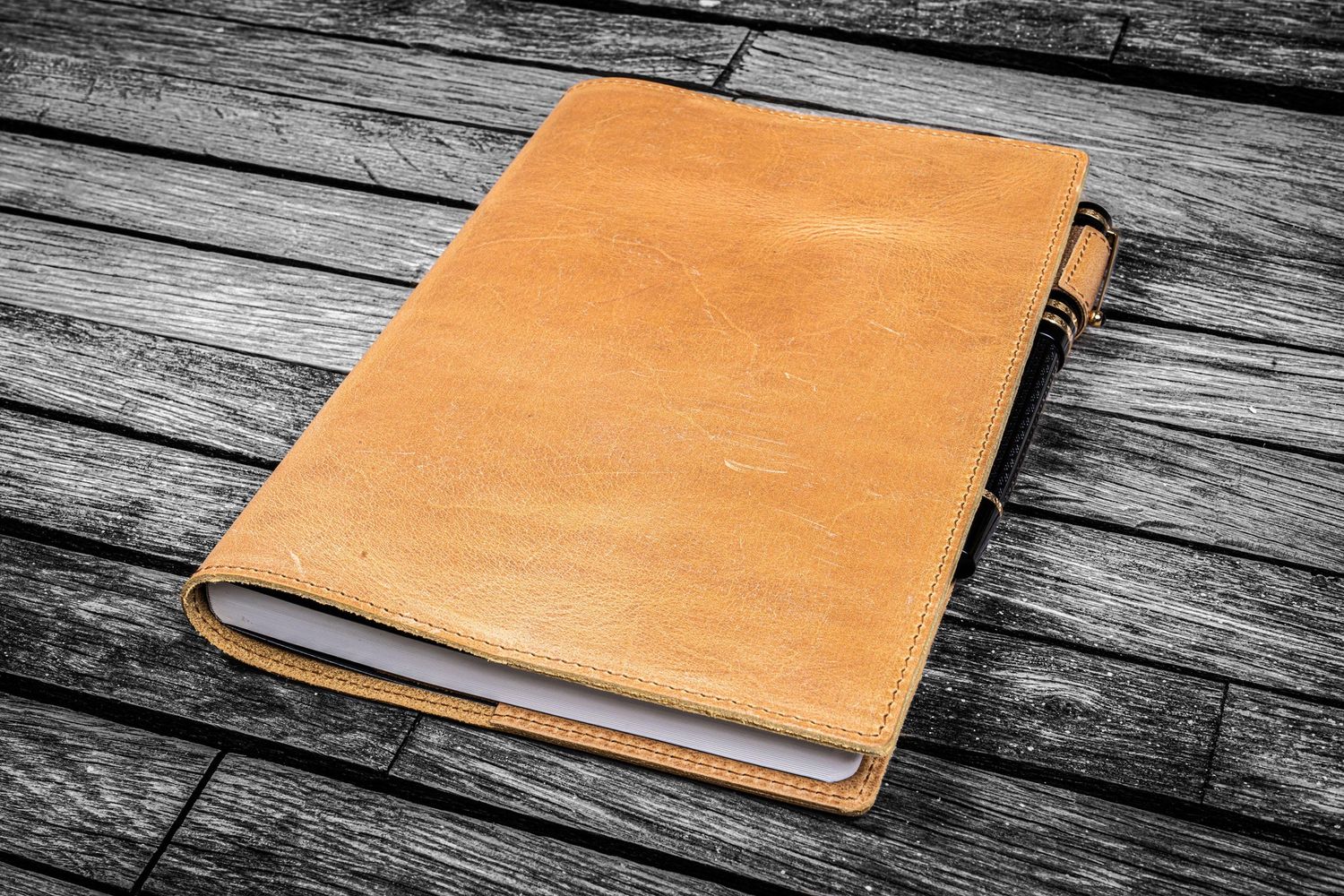 Leather Slim A5 Notebook &amp; Planner Cover - Crazy Horse Honey Ochre