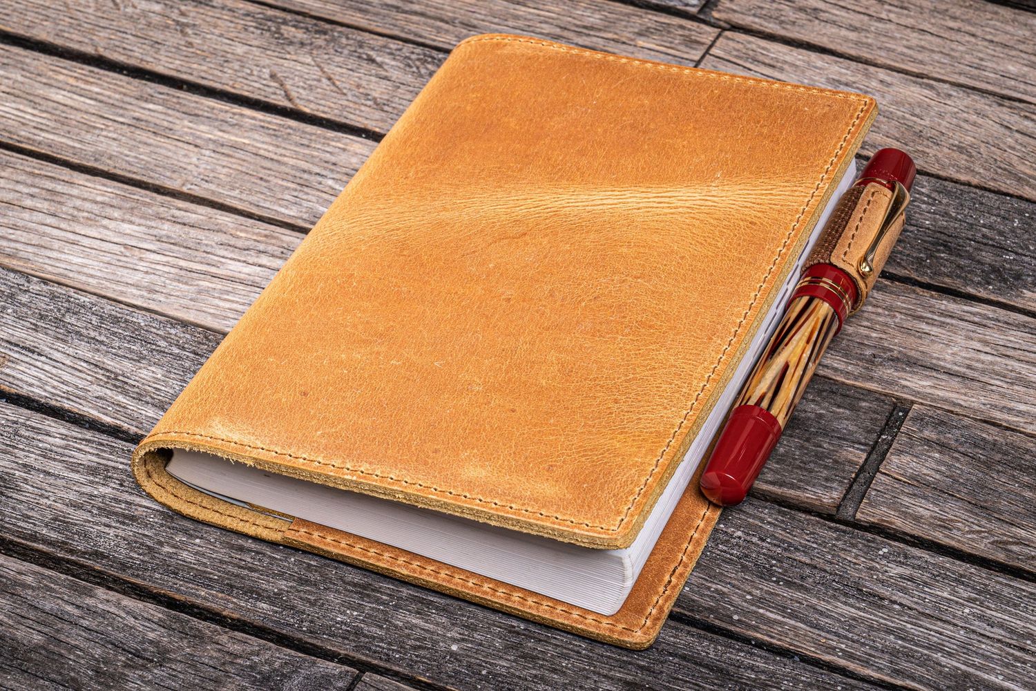 Leather Slim A6 Notebook &amp; Planner Cover - Crazy Horse Honey Ochre