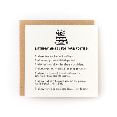 Forties Birthday Wishes Letterpress Card