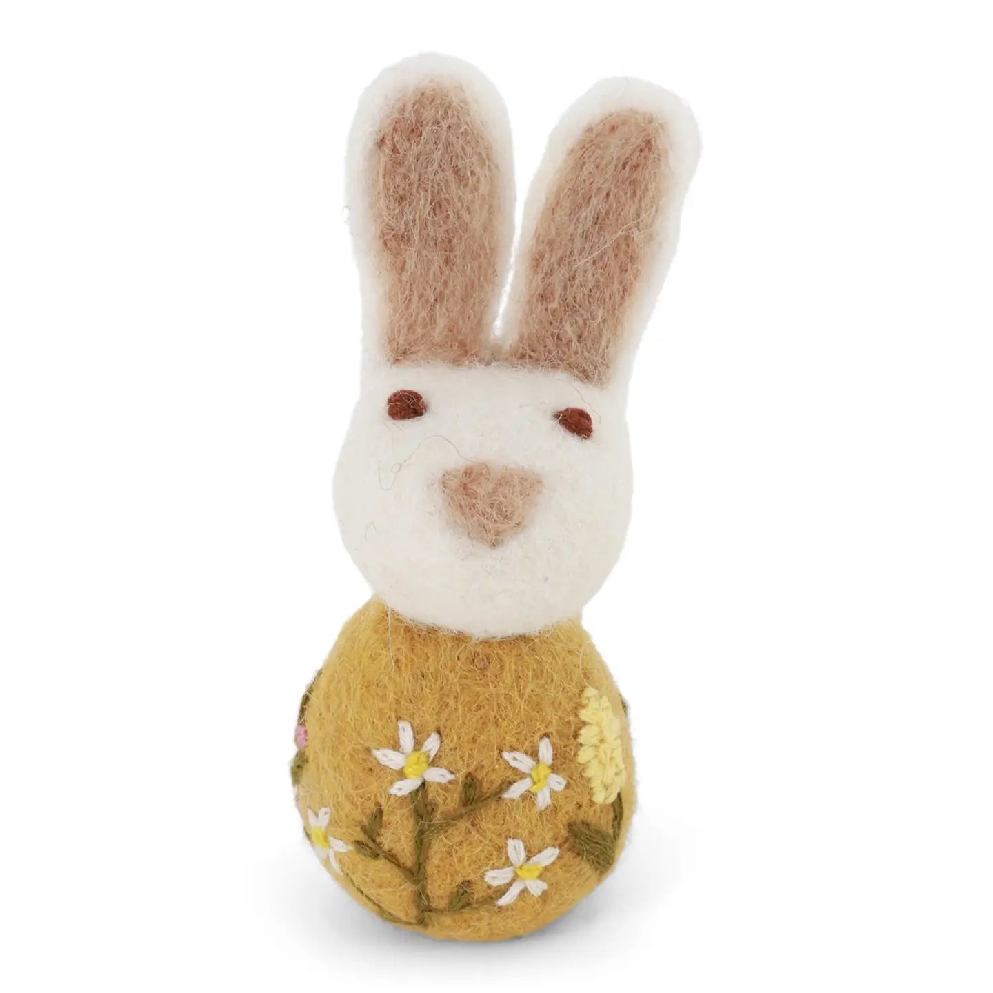 Small Bunny with Flower Embroidery - Ochre