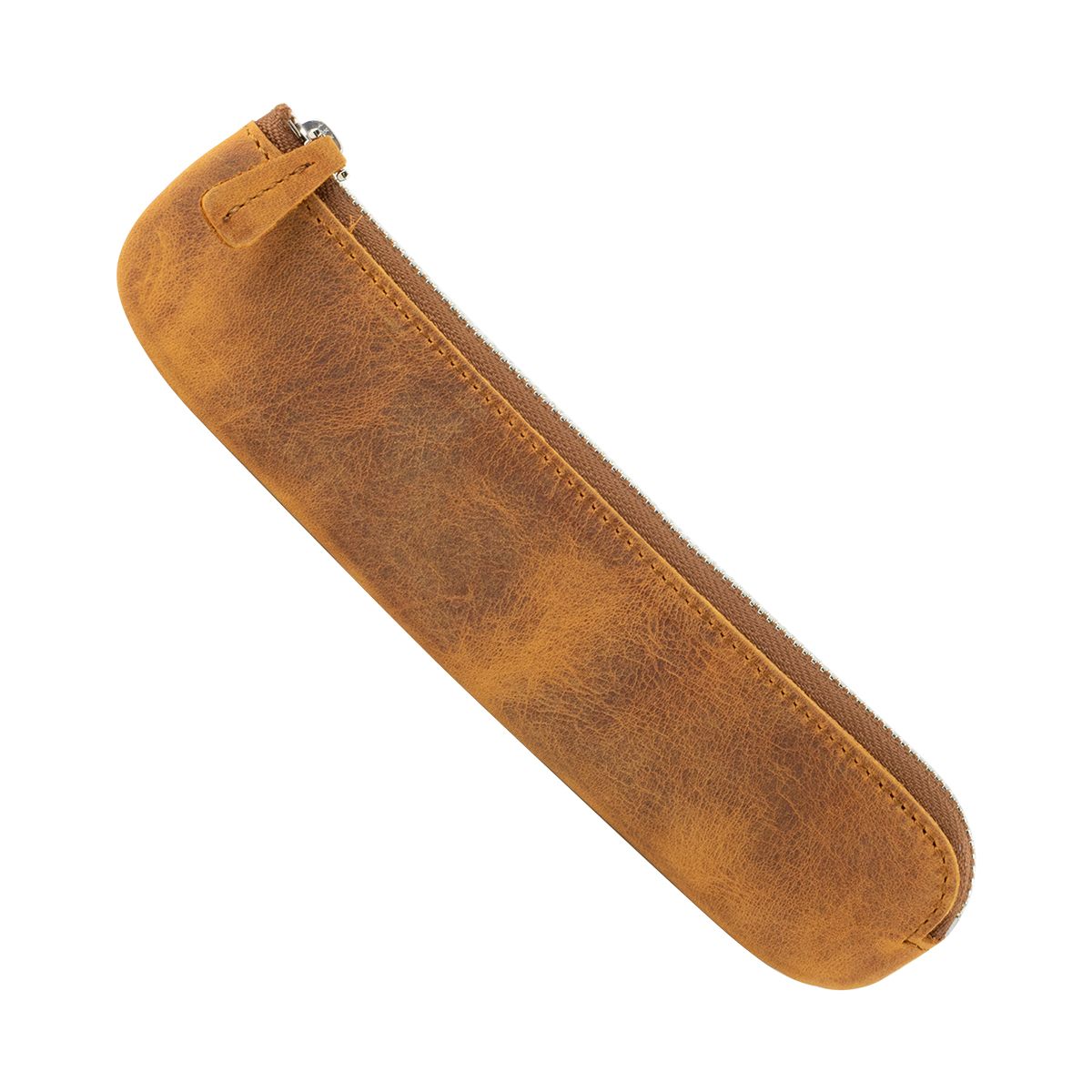 Leather Zip Single Pen Pouch Crazy Horse Brown