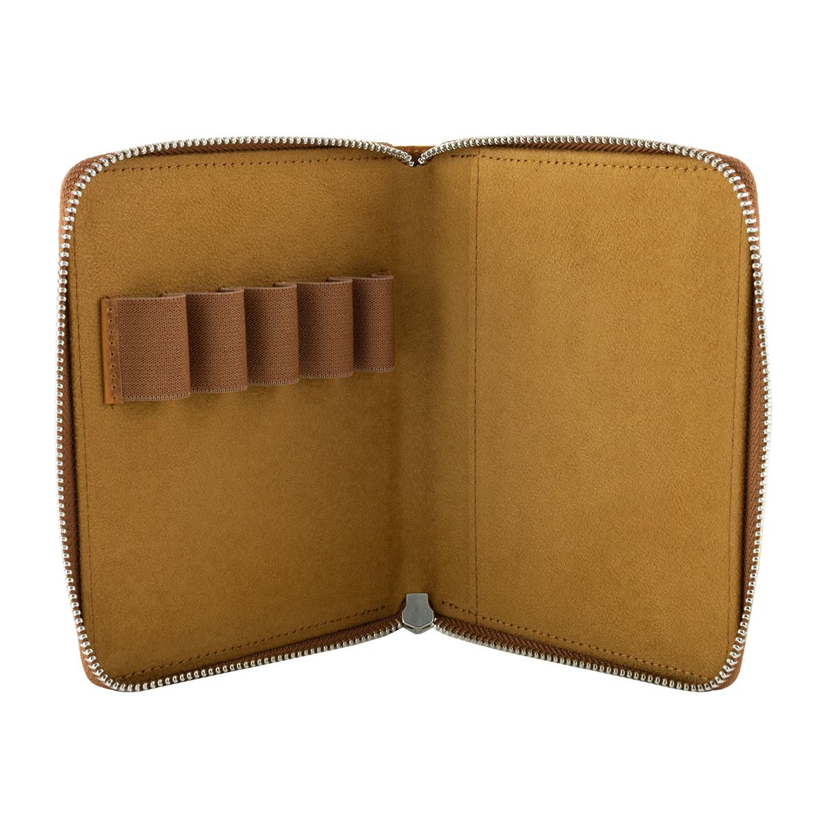 Leather 5 Pen Slot &amp; Notebook Zip Case Crazy Horse Brown