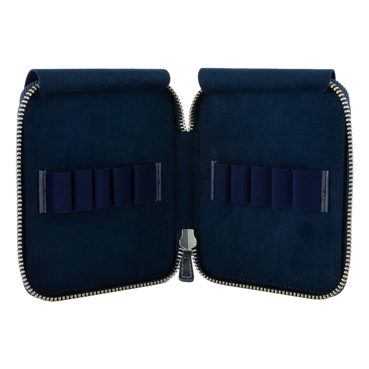 Leather 10 Pen Slot Zip Pouch Navy Blue