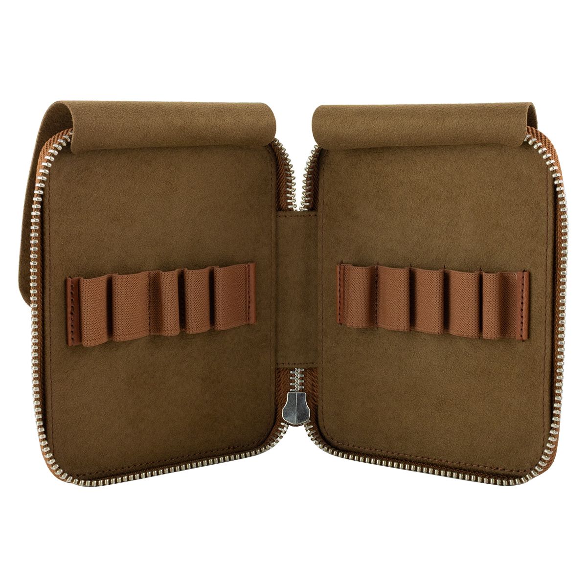 Leather 10 Pen Slot Zip Pouch Brown