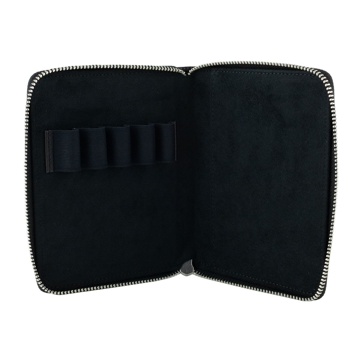 Leather 5 Pen Slot &amp; Notebook Zip Case Black