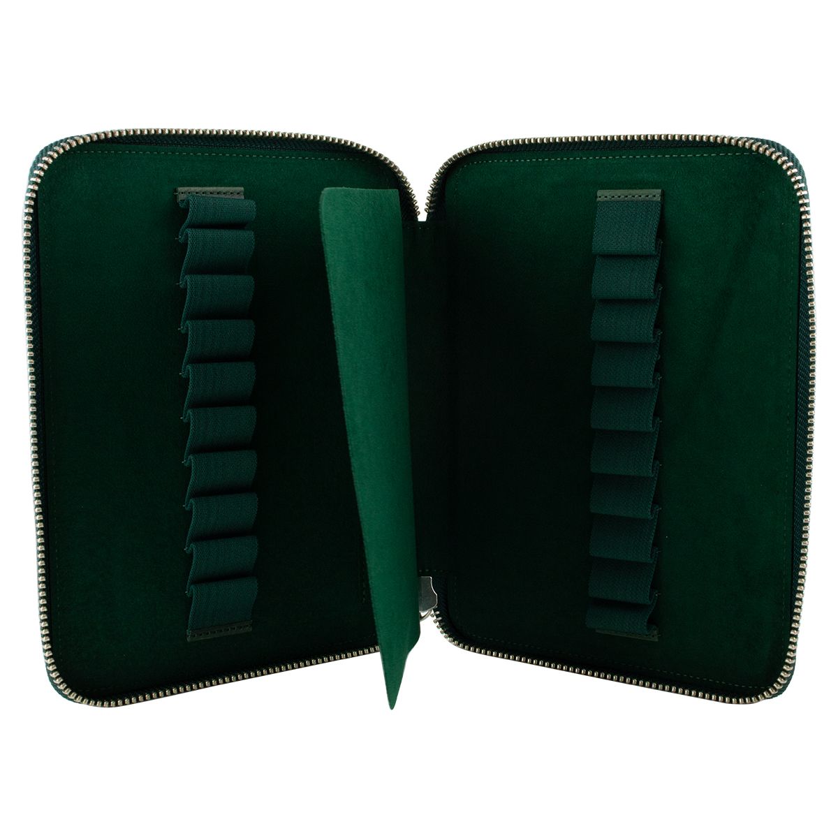 Leather 20 Pen Slot Zip Pouch Forest Green