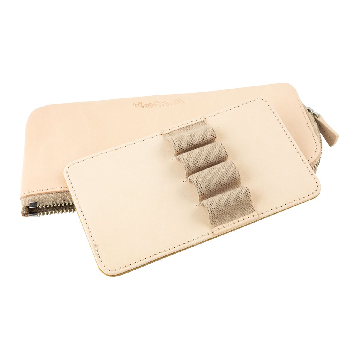 Leather 4 Pen Slot Zip Pouch With Removable Insert Undyed