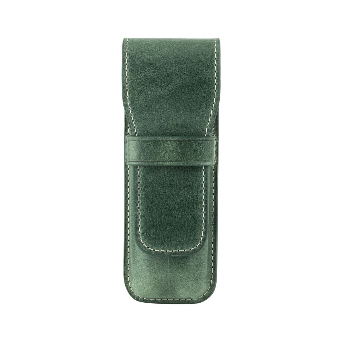Leather 2 Pen Flap Case Forest Green