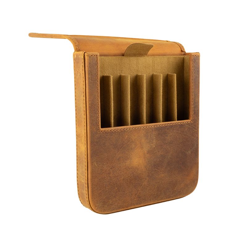 Leather Magnum Opus 6 Pen Slot Hard Case with Removable Tray Crazy Horse Brown