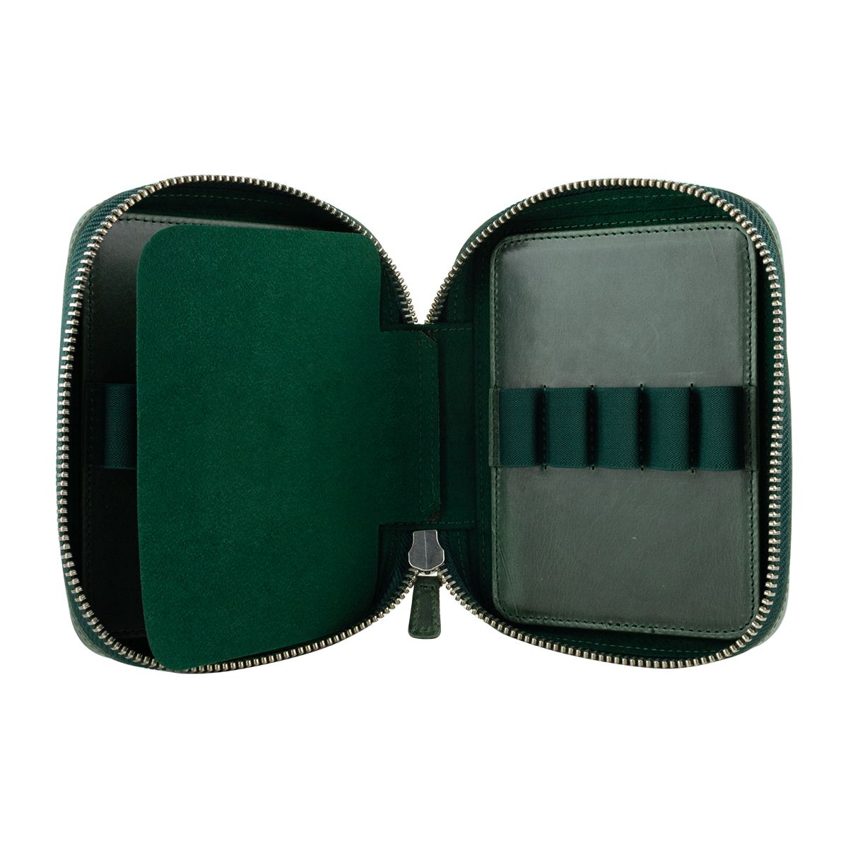Leather A6 10 Pen Expanding Zip Case Forest Green