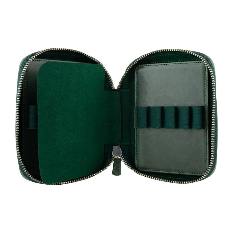 Leather A6 10 Pen Expanding Zip Case Forest Green