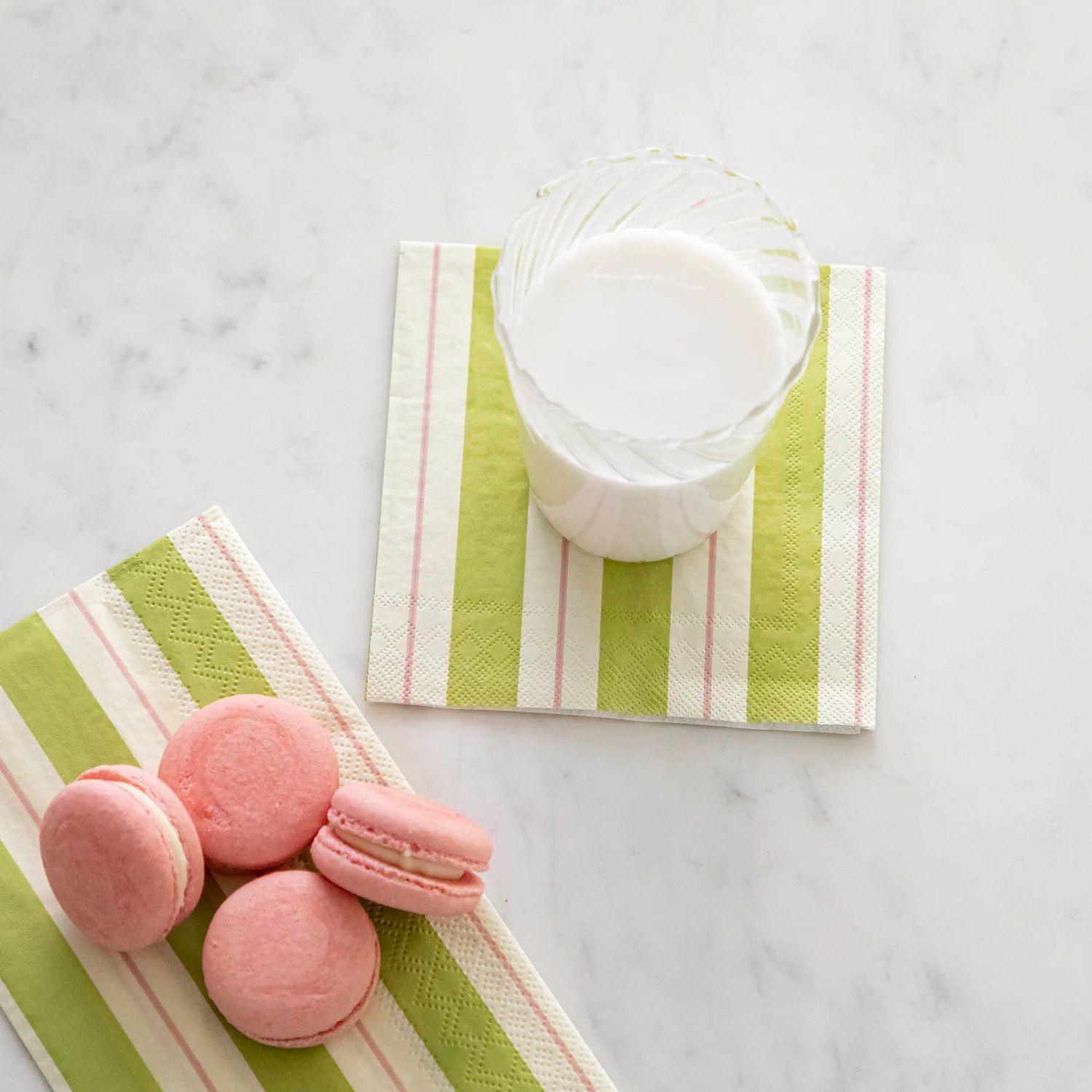 Green &amp; Pink Awning Stripe Cocktail Napkin