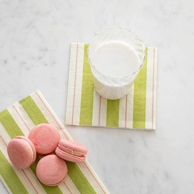 Green &amp; Pink Awning Stripe Cocktail Napkin