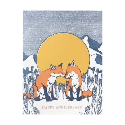 Foxes in Love Letterpress Anniversary Card