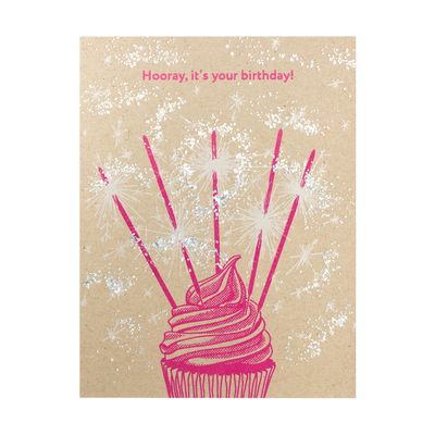 Sparklers Cupcake Letterpress Birthday Card