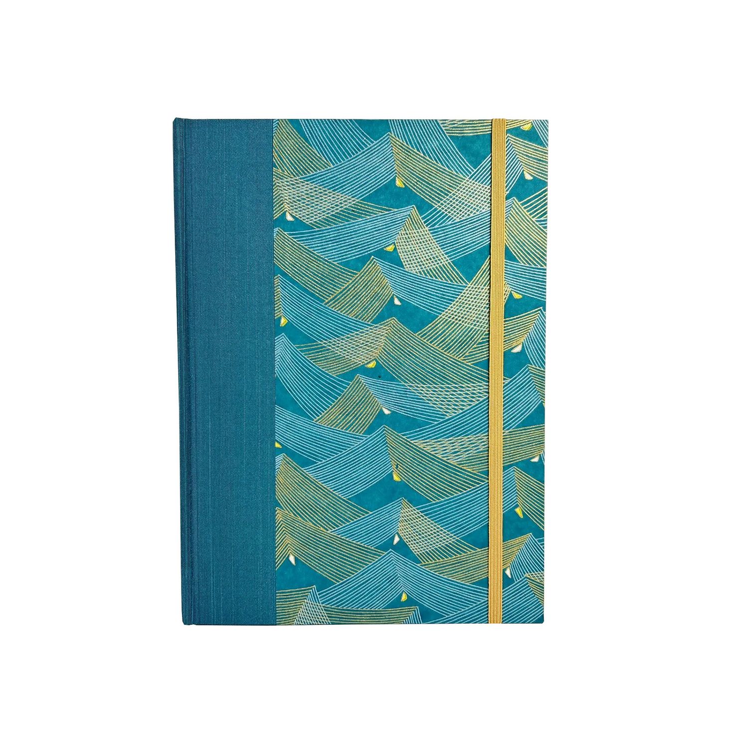 A5 Handbound Notebook, Lined - Golden Waves Chiyogami Cover