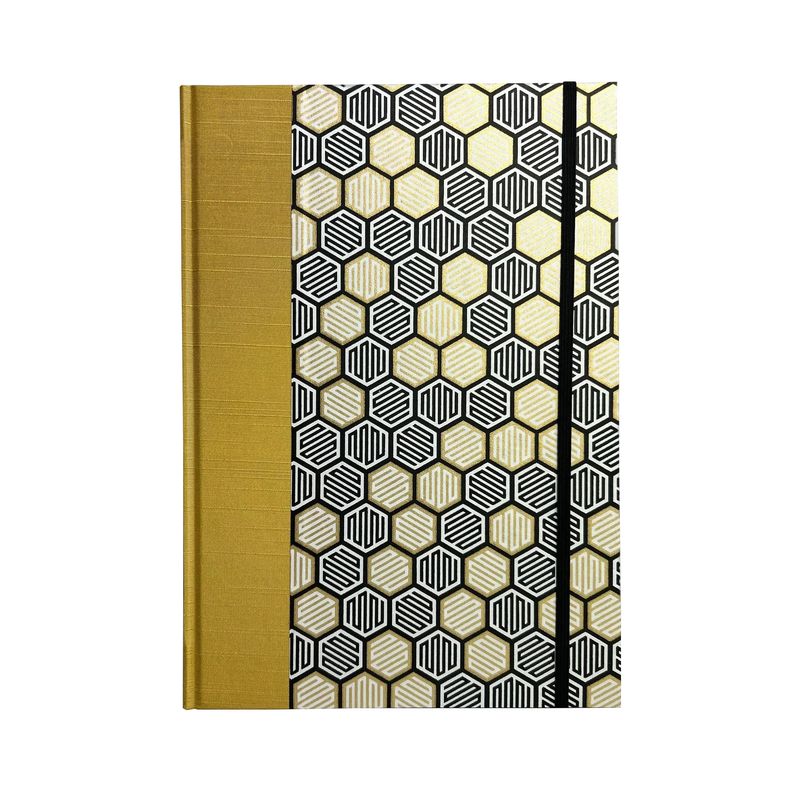 B5 Handbound Notebook,  Lined - Yellow/Black Honeycomb Chiyogami Cover