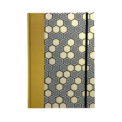 B5 Handbound Notebook,  Lined - Yellow/Black Honeycomb Chiyogami Cover