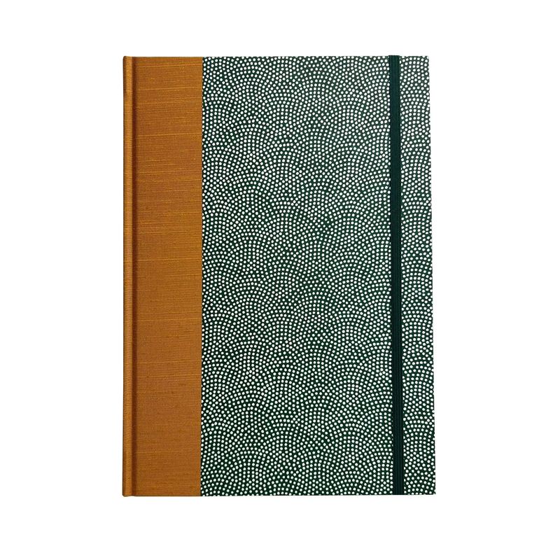 B5 Handbound Notebook, Lined - White Dots on Green Chiyogami Cover