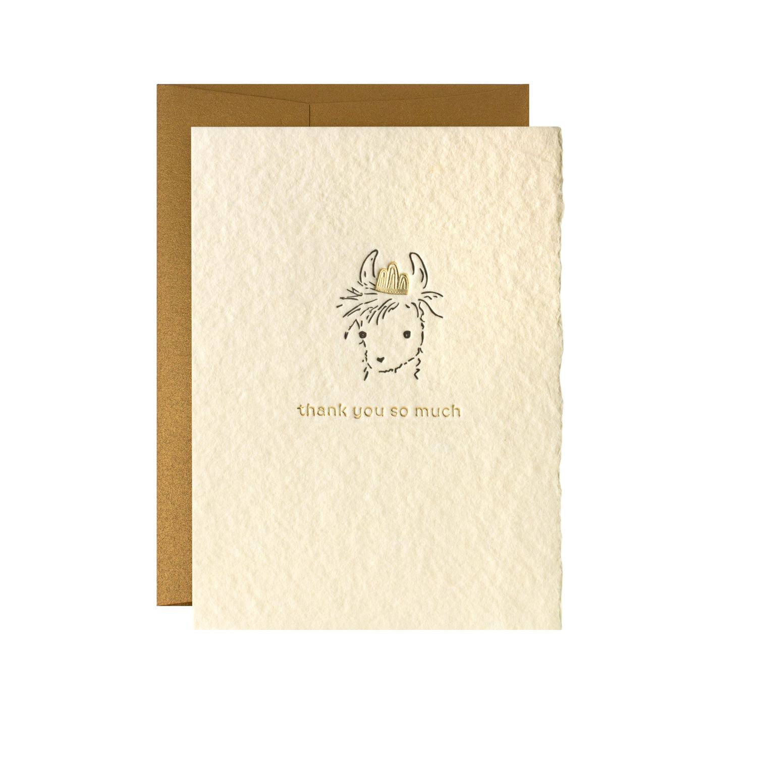 Llama Adorable Animals Handmade Paper Letterpress Card, Size: Single