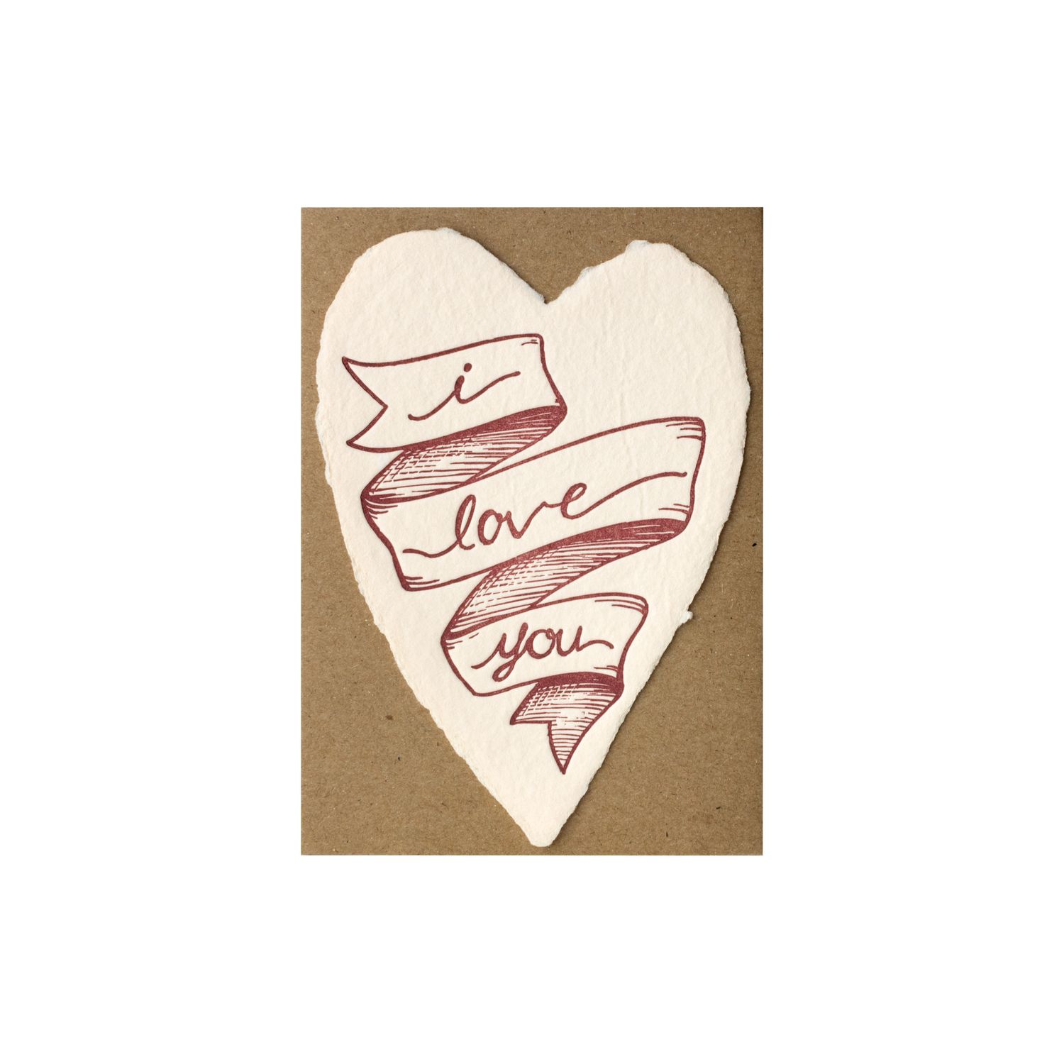 I Love You Heart Letterpress Flat Note Card, Size: Single