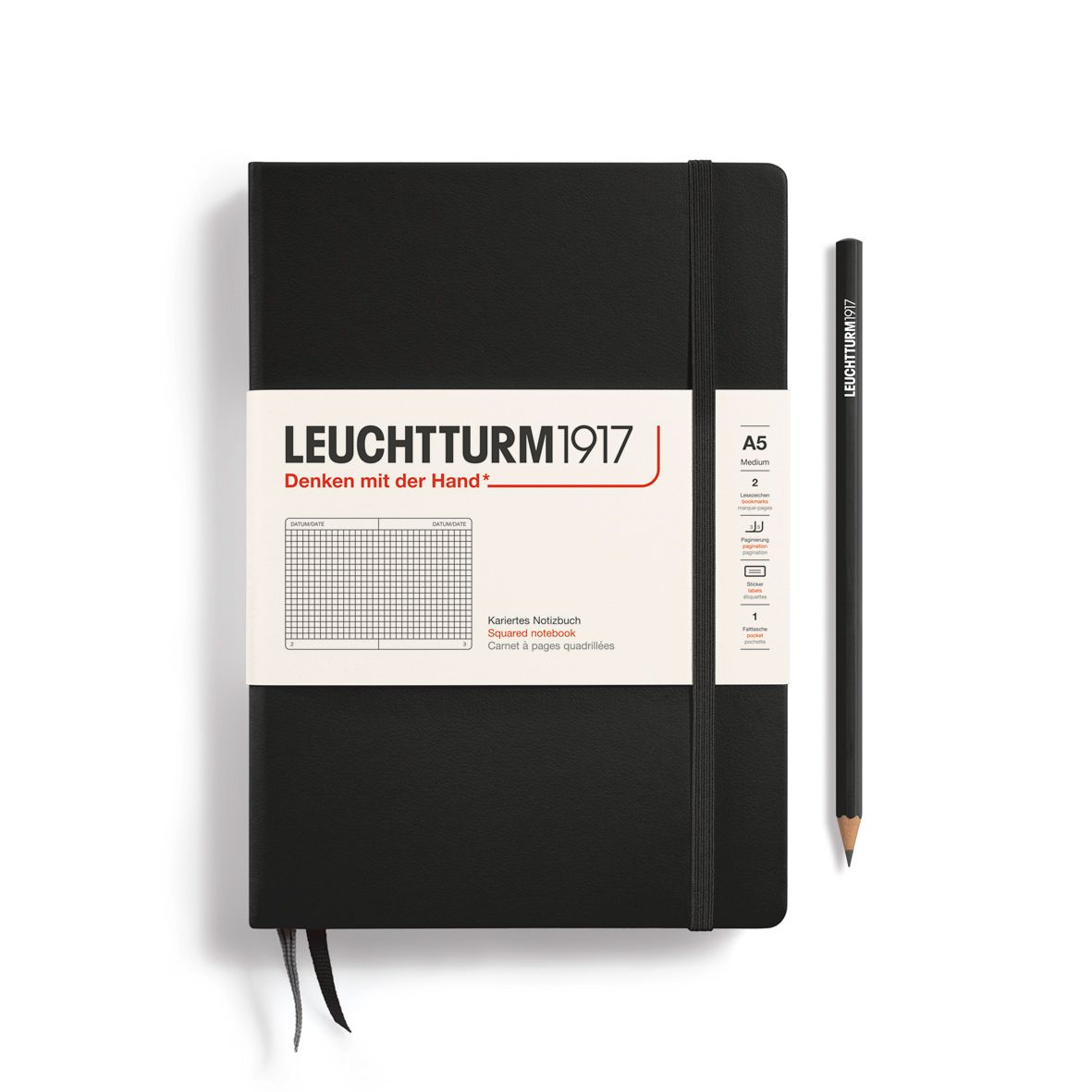 A5 Medium Hardcover Notebook Black Grid