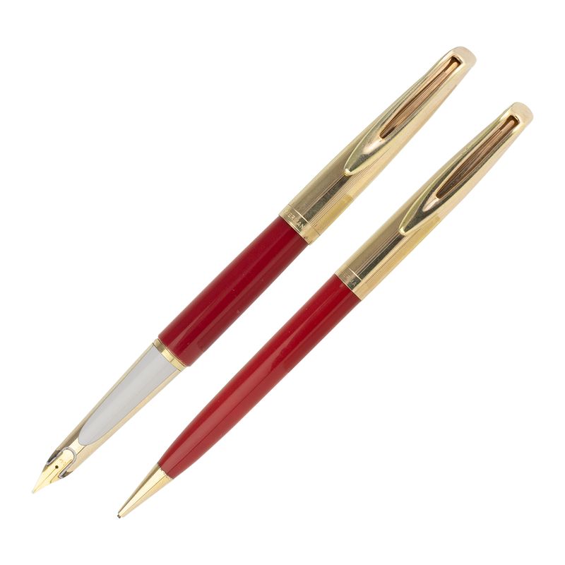 Vintage Waterman CF Fountain Pen and Pencil Set (1950s) Red with Gold Trim