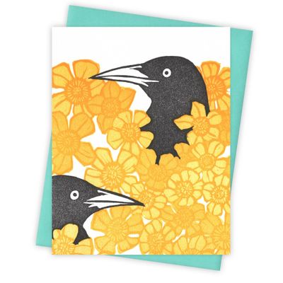 Buttercup Grackle Letterpress Card