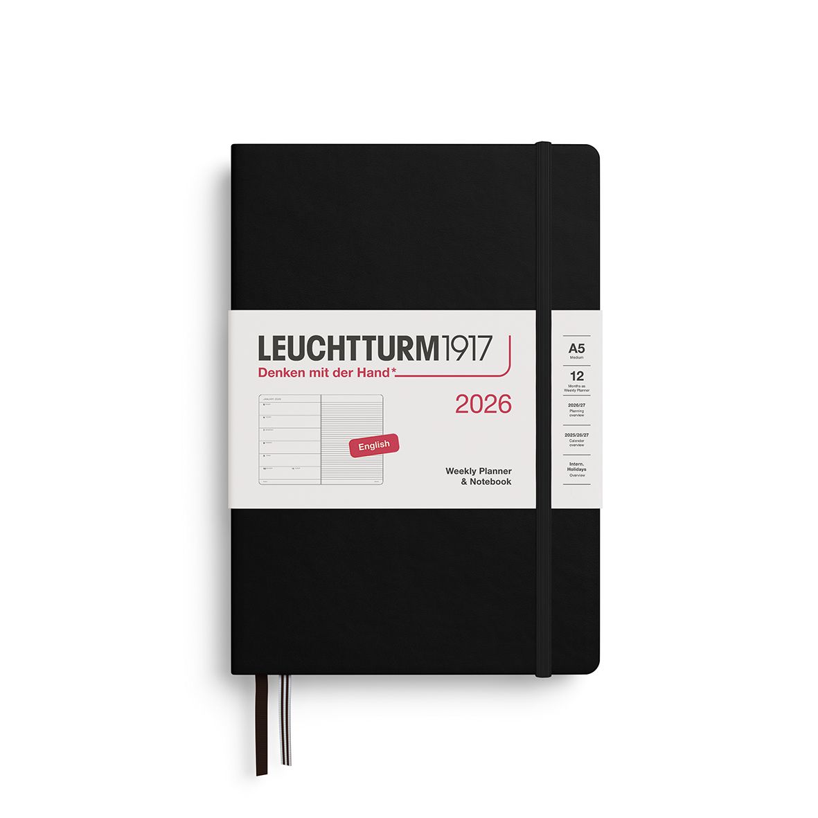 2026 A5 Medium Weekly Planner &amp; Notebook Black