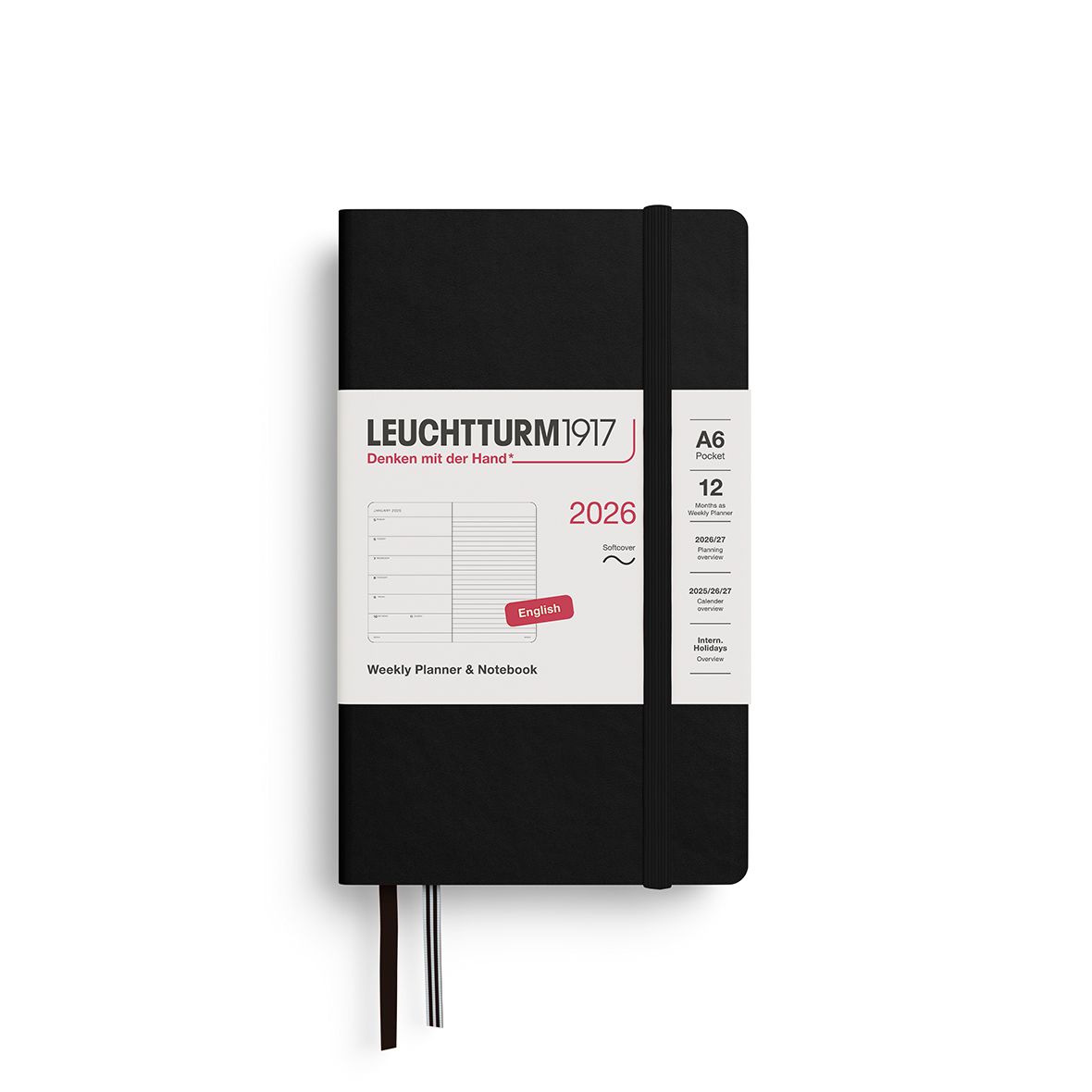 2026 A6 Pocket Soft Weekly Planner &amp; Notebook Black