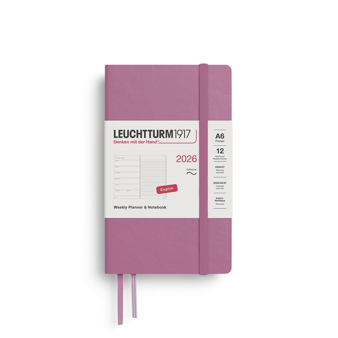 2026 A6 Pocket Soft Weekly Planner &amp; Notebook Dusty Rose