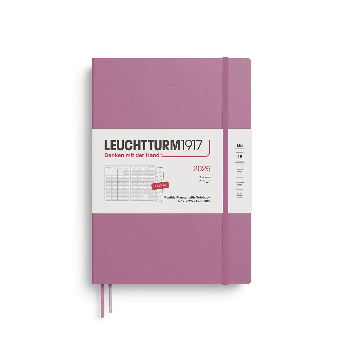 2026 B5 Soft Monthly Planner &amp; Notebook Dusty Rose