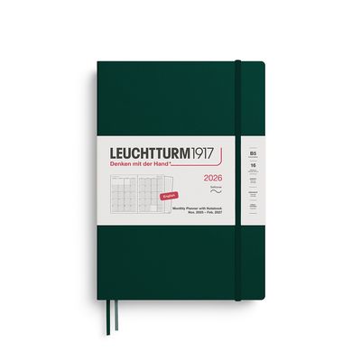 2026 B5 Soft Monthly Planner &amp; Notebook Forest Green