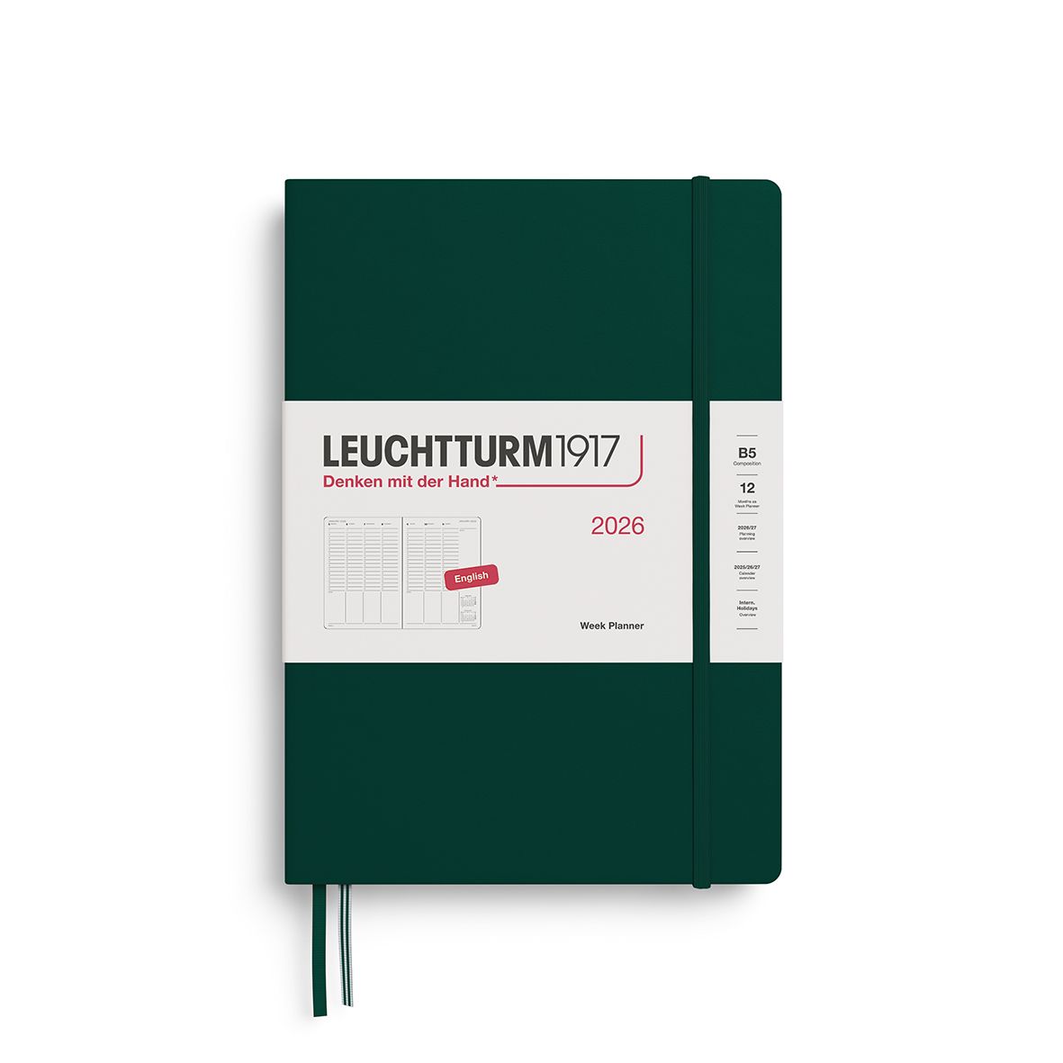 2026 B5 Weekly Planner Forest Green