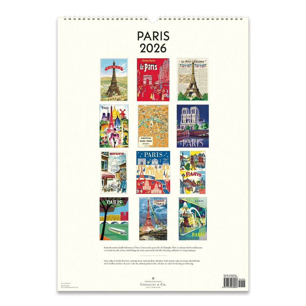Cavallini Papers & Co. 2026 Hanging Calendar - Paris