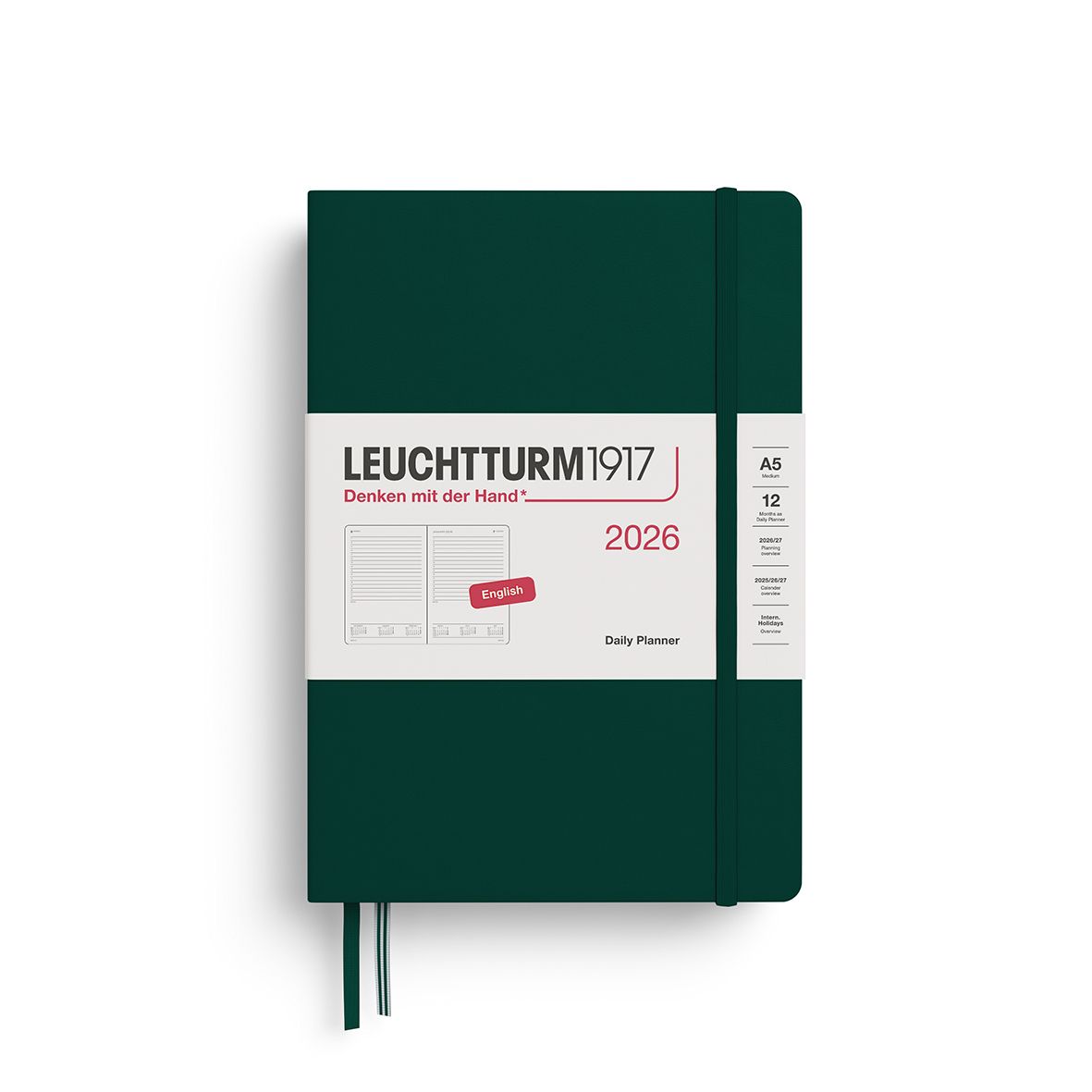 2026 A5 Daily Planner Forest Green