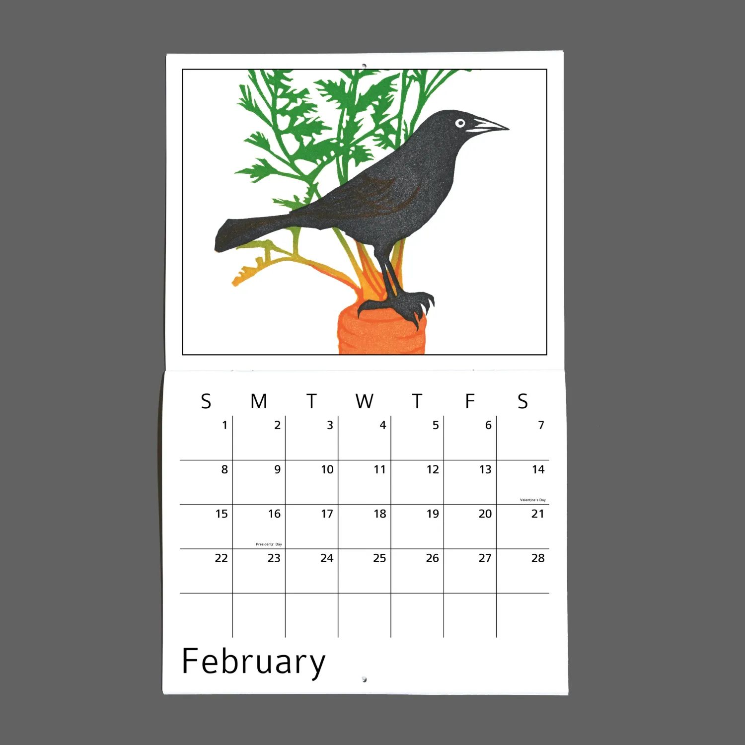 Twelve Grackles for 2026 Hanging Wall Calendar