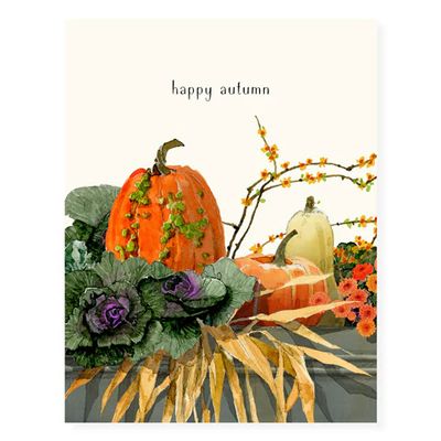 Pumpkins and Kale Greeting Card