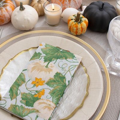 Caspari Heirloom Pumpkins Paper Guest Towel Napkins in Grey &amp; White