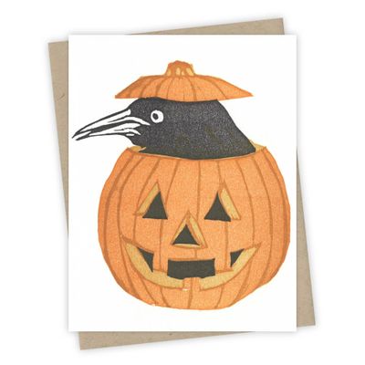 Jack o Lantern Grackle Letterpress Card