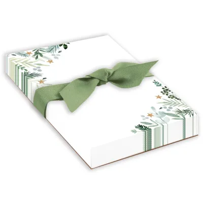 Holiday Notepad with Bow - Stars and Greens