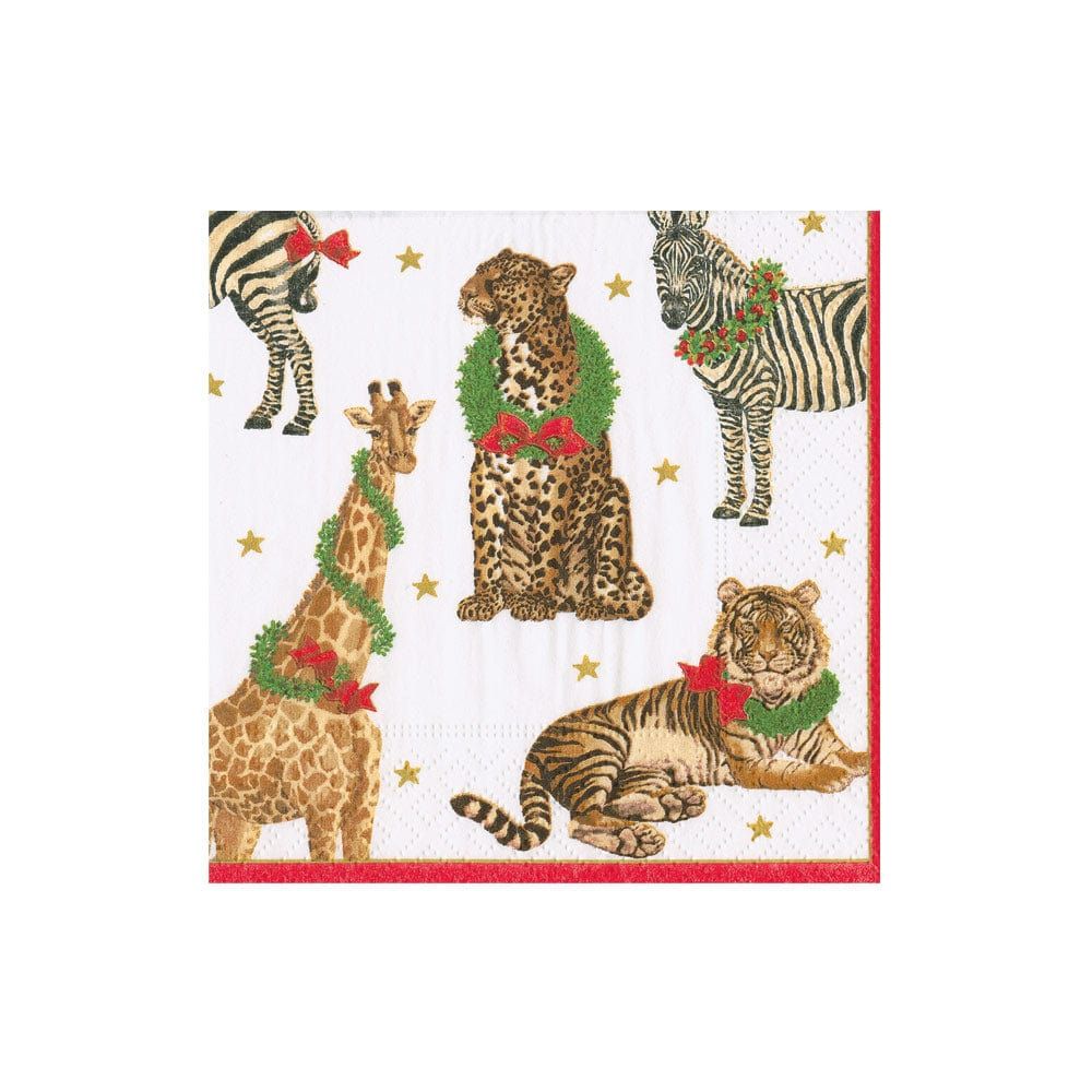 Caspari - Wild Christmas Ivory Cocktail Napkins